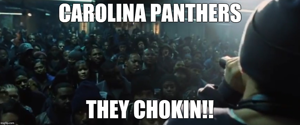 Panthers superbowl | CAROLINA PANTHERS; THEY CHOKIN!! | image tagged in superbowl,carolina panthers,denver broncos,funny memes,meme | made w/ Imgflip meme maker
