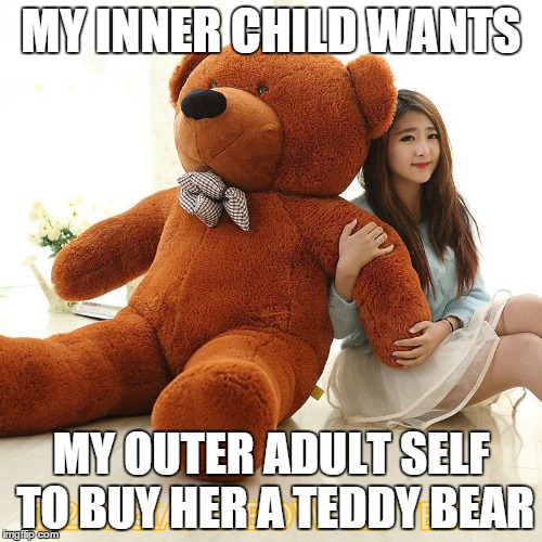 inner child   child kid | MY INNER CHILD WANTS; MY OUTER ADULT SELF TO BUY HER A TEDDY BEAR | image tagged in teddy bear | made w/ Imgflip meme maker