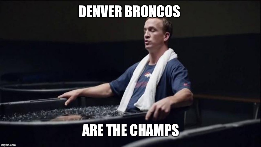 peyton manning nationwide lions | DENVER BRONCOS; ARE THE CHAMPS | image tagged in peyton manning nationwide lions | made w/ Imgflip meme maker