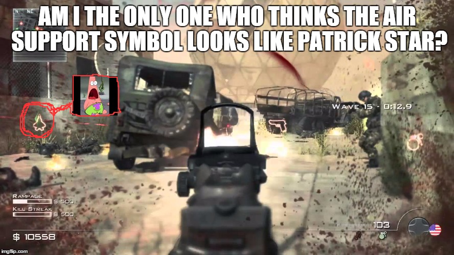 Special Ops Patrick Star | AM I THE ONLY ONE WHO THINKS THE AIR SUPPORT SYMBOL LOOKS LIKE PATRICK STAR? | image tagged in modern warfare,call of duty,patrick star,coincidence,illuminati | made w/ Imgflip meme maker