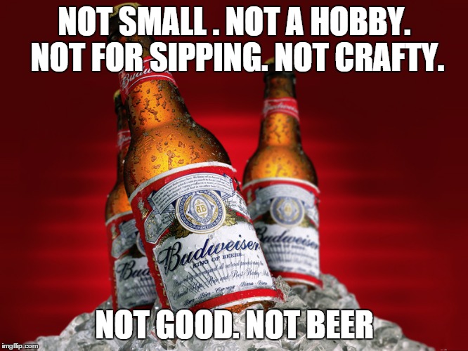 The truth about Budweiser | NOT SMALL
. NOT A HOBBY. NOT FOR SIPPING. NOT CRAFTY. NOT GOOD. NOT BEER | image tagged in budweiser,beer,super bowl,super bowl 50 | made w/ Imgflip meme maker