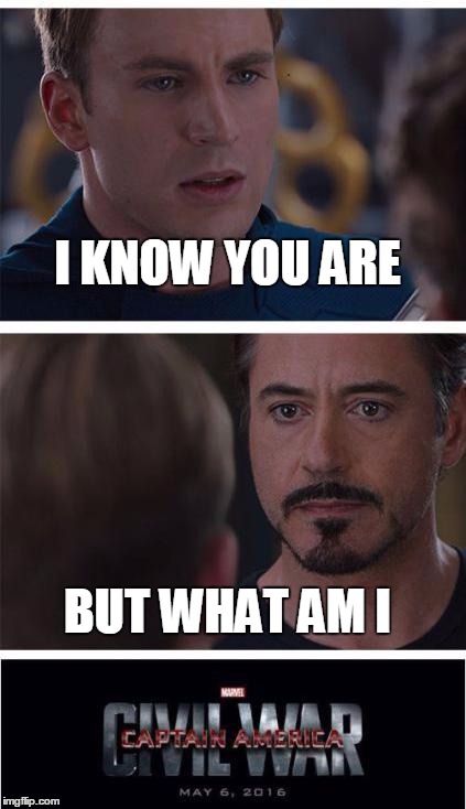 Marvel Civil War 1 Meme | I KNOW YOU ARE; BUT WHAT AM I | image tagged in memes,marvel civil war 1 | made w/ Imgflip meme maker