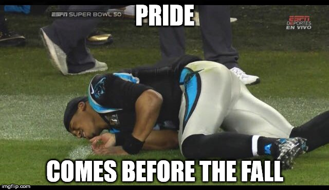 PRIDE; COMES BEFORE THE FALL | image tagged in cam newton | made w/ Imgflip meme maker