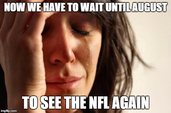 First World Problems | NOW WE HAVE TO WAIT UNTIL AUGUST; TO SEE THE NFL AGAIN | image tagged in memes,first world problems | made w/ Imgflip meme maker