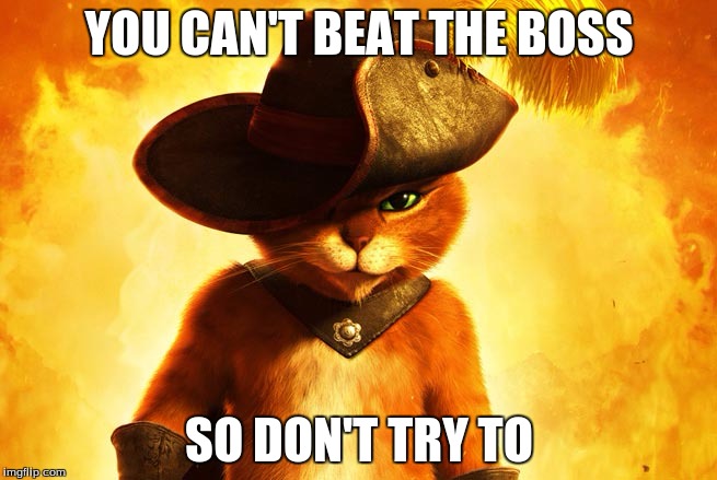 YOU CAN'T BEAT THE BOSS; SO DON'T TRY TO | image tagged in meowr | made w/ Imgflip meme maker