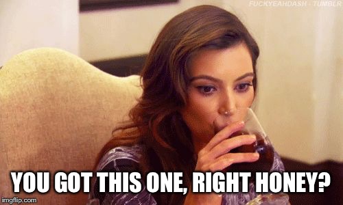 Kardashian Sipping | YOU GOT THIS ONE, RIGHT HONEY? | image tagged in kardashian sipping | made w/ Imgflip meme maker