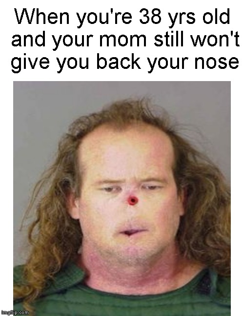 No one knows where the nose goes.... | When you're 38 yrs old and your mom still won't give you back your nose | image tagged in funny memes,nose,face,meme,memes | made w/ Imgflip meme maker