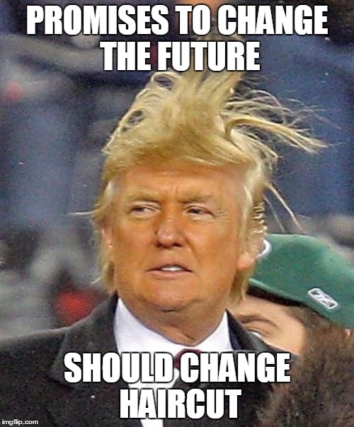 Donald Trumph hair | PROMISES TO CHANGE THE FUTURE; SHOULD CHANGE HAIRCUT | image tagged in donald trumph hair | made w/ Imgflip meme maker