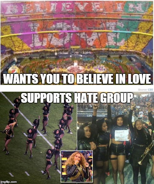 WANTS YOU TO BELIEVE IN LOVE; SUPPORTS HATE GROUP | image tagged in black panther,love | made w/ Imgflip meme maker