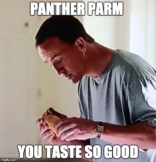 Peyton in the off season | PANTHER PARM; YOU TASTE SO GOOD | image tagged in superbowl,winning,denver broncos | made w/ Imgflip meme maker