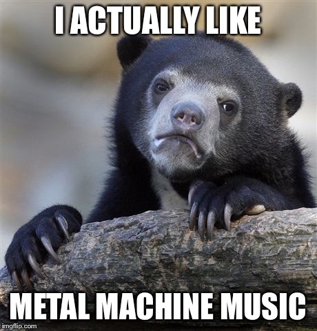Confession Bear Meme | I ACTUALLY LIKE; METAL MACHINE MUSIC | image tagged in memes,confession bear | made w/ Imgflip meme maker