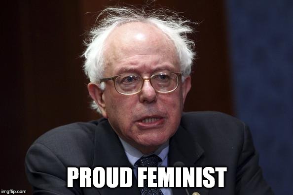 Bernie Sanders | PROUD FEMINIST | image tagged in bernie sanders | made w/ Imgflip meme maker