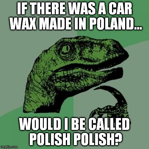 Polish from Poland?? |  IF THERE WAS A CAR WAX MADE IN POLAND... WOULD I BE CALLED POLISH POLISH? | image tagged in memes,philosoraptor,poland,polandball | made w/ Imgflip meme maker