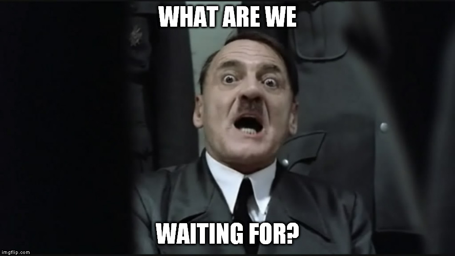 Surprised Hitler | WHAT ARE WE WAITING FOR? | image tagged in surprised hitler | made w/ Imgflip meme maker