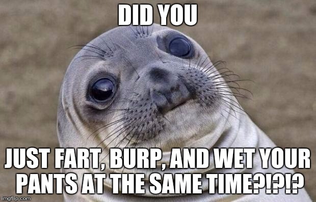 Awkward Moment Sealion | DID YOU; JUST FART, BURP, AND WET YOUR PANTS AT THE SAME TIME?!?!? | image tagged in memes,awkward moment sealion | made w/ Imgflip meme maker
