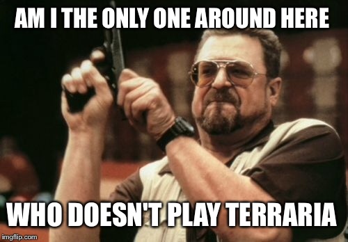 Am I The Only One Around Here Meme | AM I THE ONLY ONE AROUND HERE WHO DOESN'T PLAY TERRARIA | image tagged in memes,am i the only one around here | made w/ Imgflip meme maker