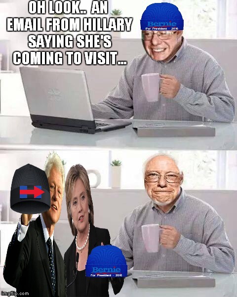 The Clinton's take Bernie's hat! | image tagged in bernie sanders,bill and hillary,hide the pain harold | made w/ Imgflip meme maker