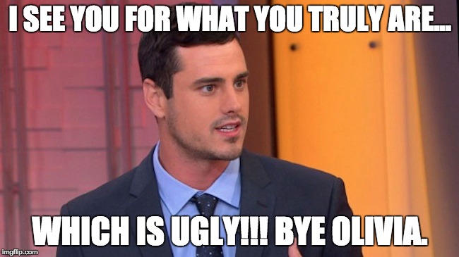 I SEE YOU FOR WHAT YOU TRULY ARE... WHICH IS UGLY!!! BYE OLIVIA. | image tagged in bachelor | made w/ Imgflip meme maker