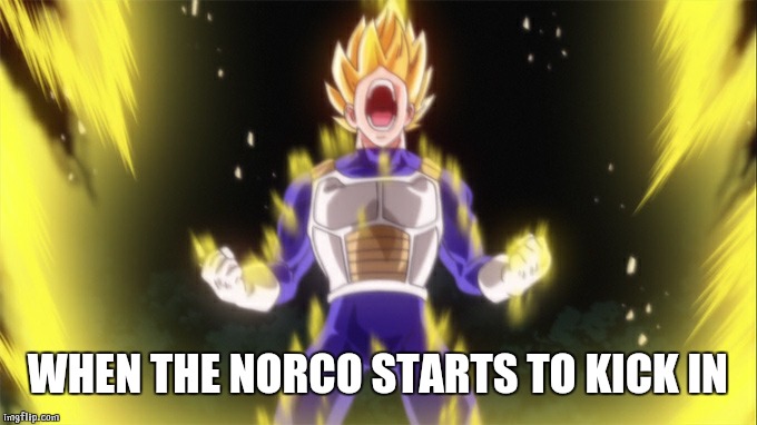 yelling | WHEN THE NORCO STARTS TO KICK IN | image tagged in yelling | made w/ Imgflip meme maker