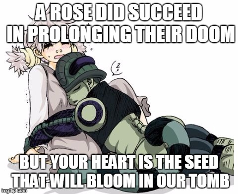 Ominous Rose | A ROSE DID SUCCEED IN PROLONGING THEIR DOOM; BUT YOUR HEART IS THE SEED THAT WILL BLOOM IN OUR TOMB | image tagged in hunter x hunter,meruem,komugi,netero,miniature rose,chimera ant | made w/ Imgflip meme maker