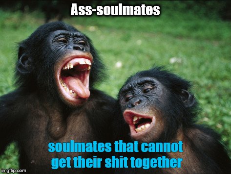 Bonobo Lyfe | Ass-soulmates; soulmates that cannot get their shit together | image tagged in memes,bonobo lyfe | made w/ Imgflip meme maker