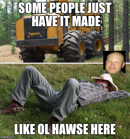 SOME PEOPLE JUST HAVE IT MADE; LIKE OL HAWSE HERE | image tagged in loggers,got it made,sleeping on the job | made w/ Imgflip meme maker