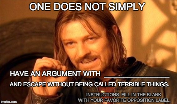 One Does Not Simply Meme | ONE DOES NOT SIMPLY AND ESCAPE WITHOUT BEING CALLED TERRIBLE THINGS. HAVE AN ARGUMENT WITH  _________________ INSTRUCTIONS: FILL IN THE BLAN | image tagged in memes,one does not simply | made w/ Imgflip meme maker