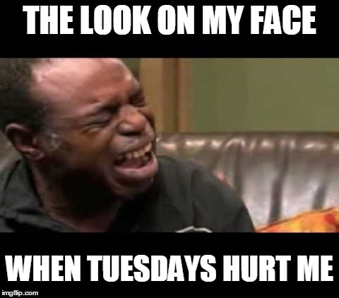 I Cry on Tuesdays | THE LOOK ON MY FACE; WHEN TUESDAYS HURT ME | image tagged in crying man | made w/ Imgflip meme maker