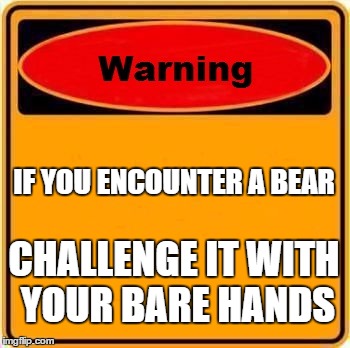 Warning Sign Meme | IF YOU ENCOUNTER A BEAR; CHALLENGE IT WITH YOUR BARE HANDS | image tagged in memes,warning sign | made w/ Imgflip meme maker