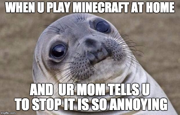 Awkward Moment Sealion | WHEN U PLAY MINECRAFT AT HOME; AND  UR MOM TELLS U TO STOP IT IS SO ANNOYING | image tagged in memes,awkward moment sealion | made w/ Imgflip meme maker