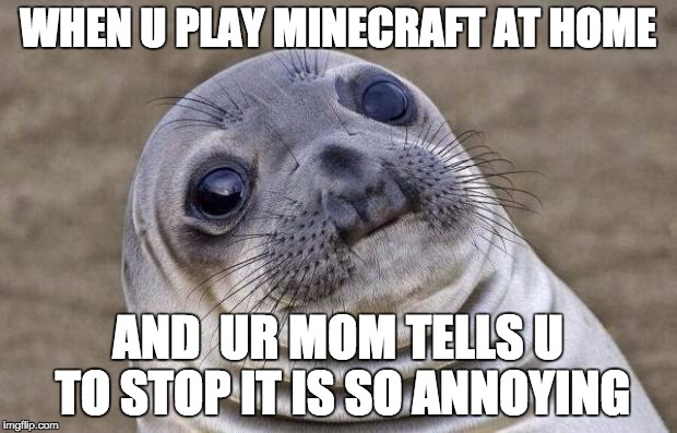 Awkward Moment Sealion Meme | WHEN U PLAY MINECRAFT AT HOME; AND  UR MOM TELLS U TO STOP IT IS SO ANNOYING | image tagged in memes,awkward moment sealion | made w/ Imgflip meme maker