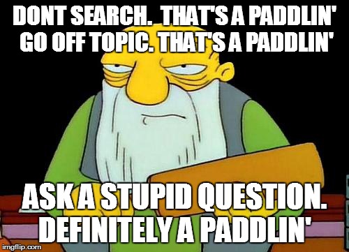 That's a paddlin' Meme | DONT SEARCH.  THAT'S A PADDLIN'  GO OFF TOPIC. THAT'S A PADDLIN'; ASK A STUPID QUESTION. DEFINITELY A PADDLIN' | image tagged in memes,that's a paddlin' | made w/ Imgflip meme maker