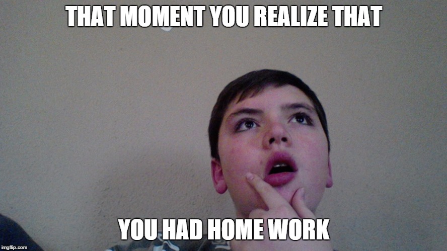 That moment you realize  | THAT MOMENT YOU REALIZE THAT; YOU HAD HOME WORK | image tagged in that moment you realize | made w/ Imgflip meme maker