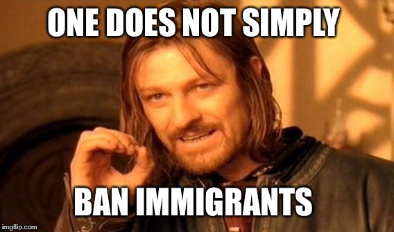One Does Not Simply Meme | ONE DOES NOT SIMPLY; BAN IMMIGRANTS | image tagged in memes,one does not simply | made w/ Imgflip meme maker