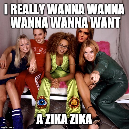 Spice Girls vs. Zika virus | I REALLY WANNA WANNA WANNA WANNA WANT; A ZIKA ZIKA | image tagged in spice girls,zika,virus,mosquito,wannabe | made w/ Imgflip meme maker