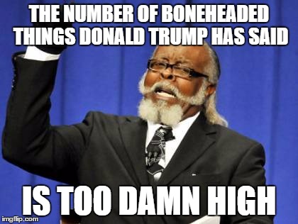 Too Damn High Meme | THE NUMBER OF BONEHEADED THINGS DONALD TRUMP HAS SAID; IS TOO DAMN HIGH | image tagged in memes,too damn high | made w/ Imgflip meme maker