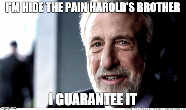 I Guarantee It | I'M HIDE THE PAIN HAROLD'S BROTHER; I GUARANTEE IT | image tagged in memes,i guarantee it | made w/ Imgflip meme maker