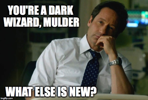 DarkWizard | YOU'RE A DARK WIZARD, MULDER; WHAT ELSE IS NEW? | image tagged in x-files | made w/ Imgflip meme maker