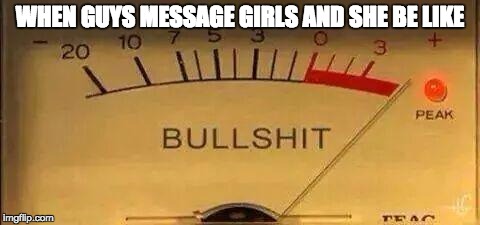 Bullshit Meter | WHEN GUYS MESSAGE GIRLS AND SHE BE LIKE | image tagged in bullshit meter | made w/ Imgflip meme maker