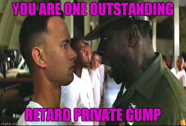 YOU ARE ONE OUTSTANDING RETARD PRIVATE GUMP | made w/ Imgflip meme maker