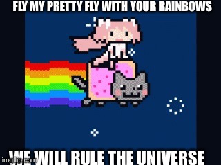  FLY MY PRETTY FLY WITH YOUR RAINBOWS; WE WILL RULE THE UNIVERSE | image tagged in memes | made w/ Imgflip meme maker