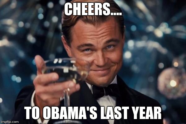 Obama's Last Year | CHEERS.... TO OBAMA'S LAST YEAR | image tagged in memes,leonardo dicaprio cheers,obama | made w/ Imgflip meme maker