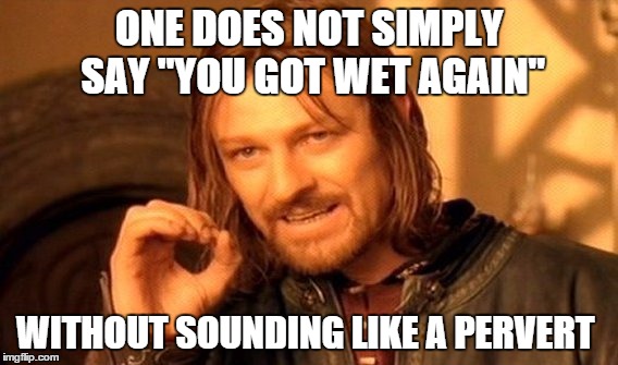 One Does Not Simply | ONE DOES NOT SIMPLY SAY "YOU GOT WET AGAIN"; WITHOUT SOUNDING LIKE A PERVERT | image tagged in memes,one does not simply,wet,pervert | made w/ Imgflip meme maker