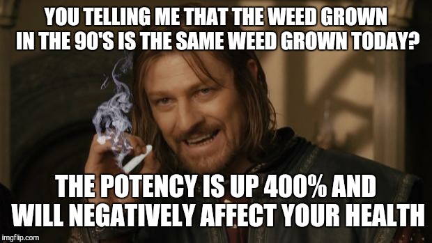 Beanie Weedie | YOU TELLING ME THAT THE WEED GROWN IN THE 90'S IS THE SAME WEED GROWN TODAY? THE POTENCY IS UP 400% AND WILL NEGATIVELY AFFECT YOUR HEALTH | image tagged in beanie weedie | made w/ Imgflip meme maker