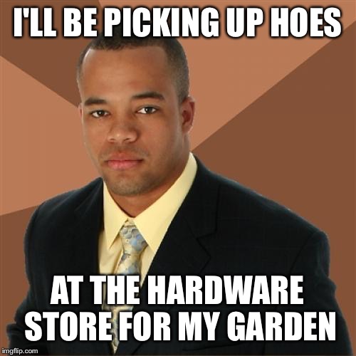 Successful Black Man | I'LL BE PICKING UP HOES; AT THE HARDWARE STORE FOR MY GARDEN | image tagged in memes,successful black man | made w/ Imgflip meme maker