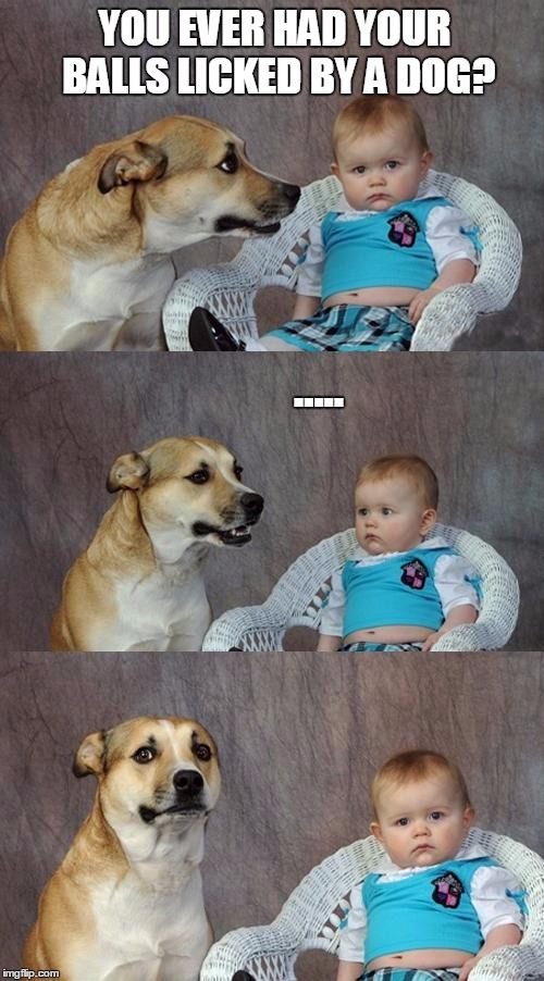 Dad Joke Dog | YOU EVER HAD YOUR BALLS LICKED BY A DOG? ..... | image tagged in memes,dad joke dog | made w/ Imgflip meme maker