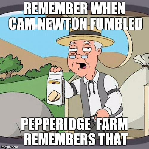 Pepperidge Farm Remembers Meme | REMEMBER WHEN CAM NEWTON FUMBLED; PEPPERIDGE  FARM REMEMBERS THAT | image tagged in memes,pepperidge farm remembers | made w/ Imgflip meme maker