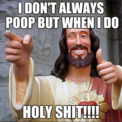 Buddy Christ | I DON'T ALWAYS POOP BUT WHEN I DO; HOLY SHIT!!!! | image tagged in memes,buddy christ | made w/ Imgflip meme maker