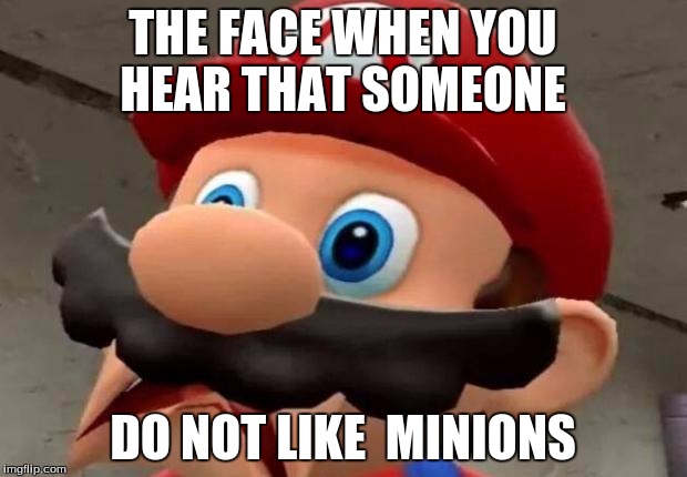 Mario WTF | THE FACE WHEN YOU HEAR THAT SOMEONE; DO NOT LIKE  MINIONS | image tagged in mario wtf | made w/ Imgflip meme maker