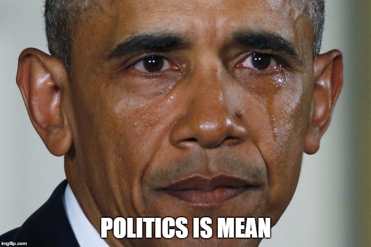 obama crying |  POLITICS IS MEAN | image tagged in obama crying | made w/ Imgflip meme maker